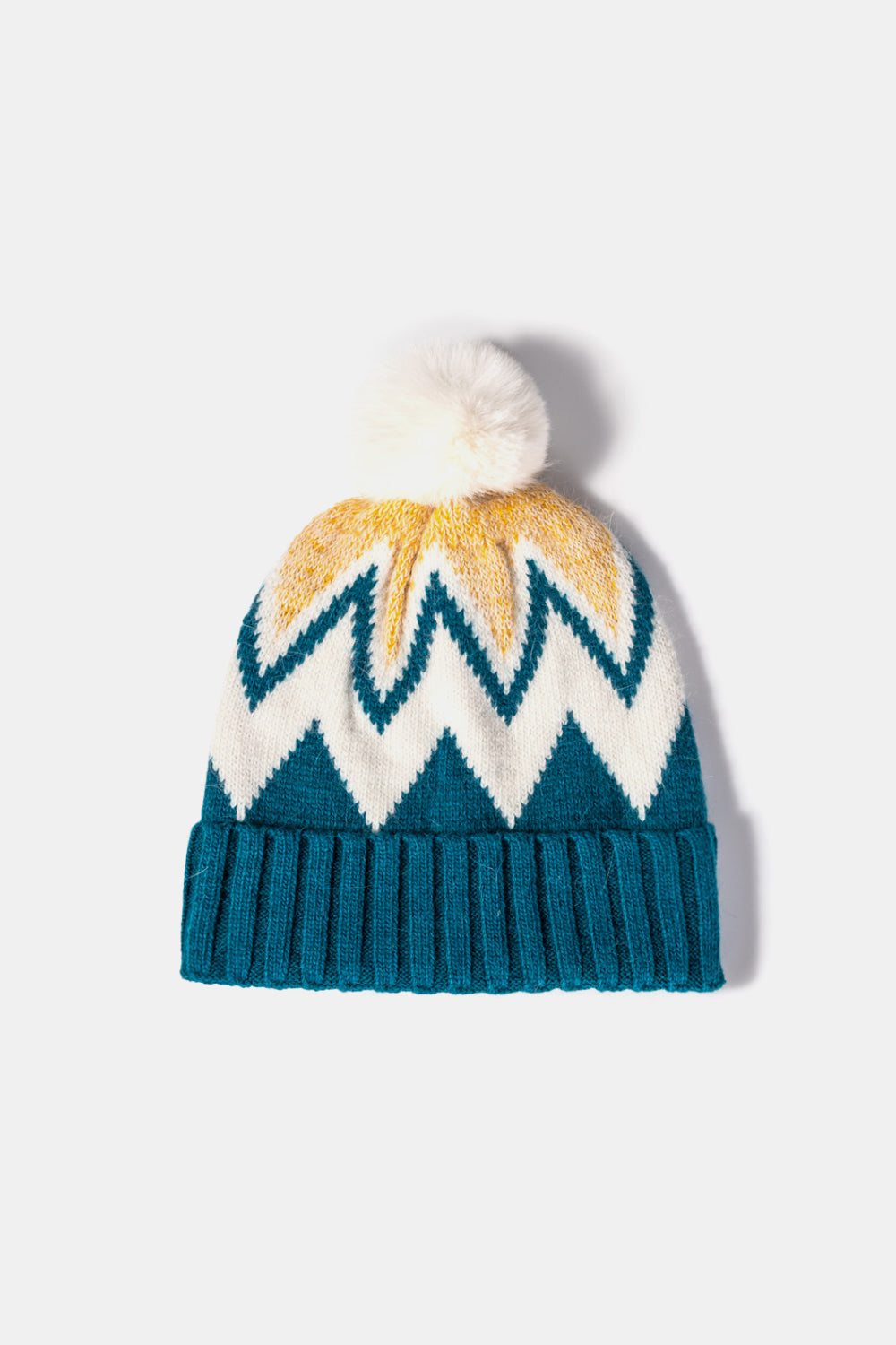 Chevron Pom-Pom Cuffed Beanie