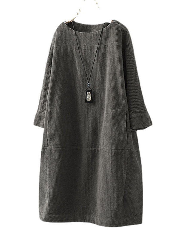 Autumn And Winter New Corduroy Retro Solid Dress