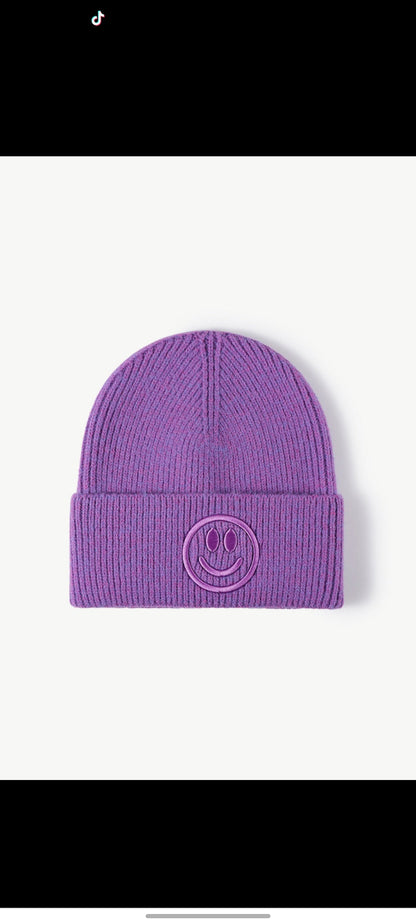 Smiley Face Rib-Knit Beanie