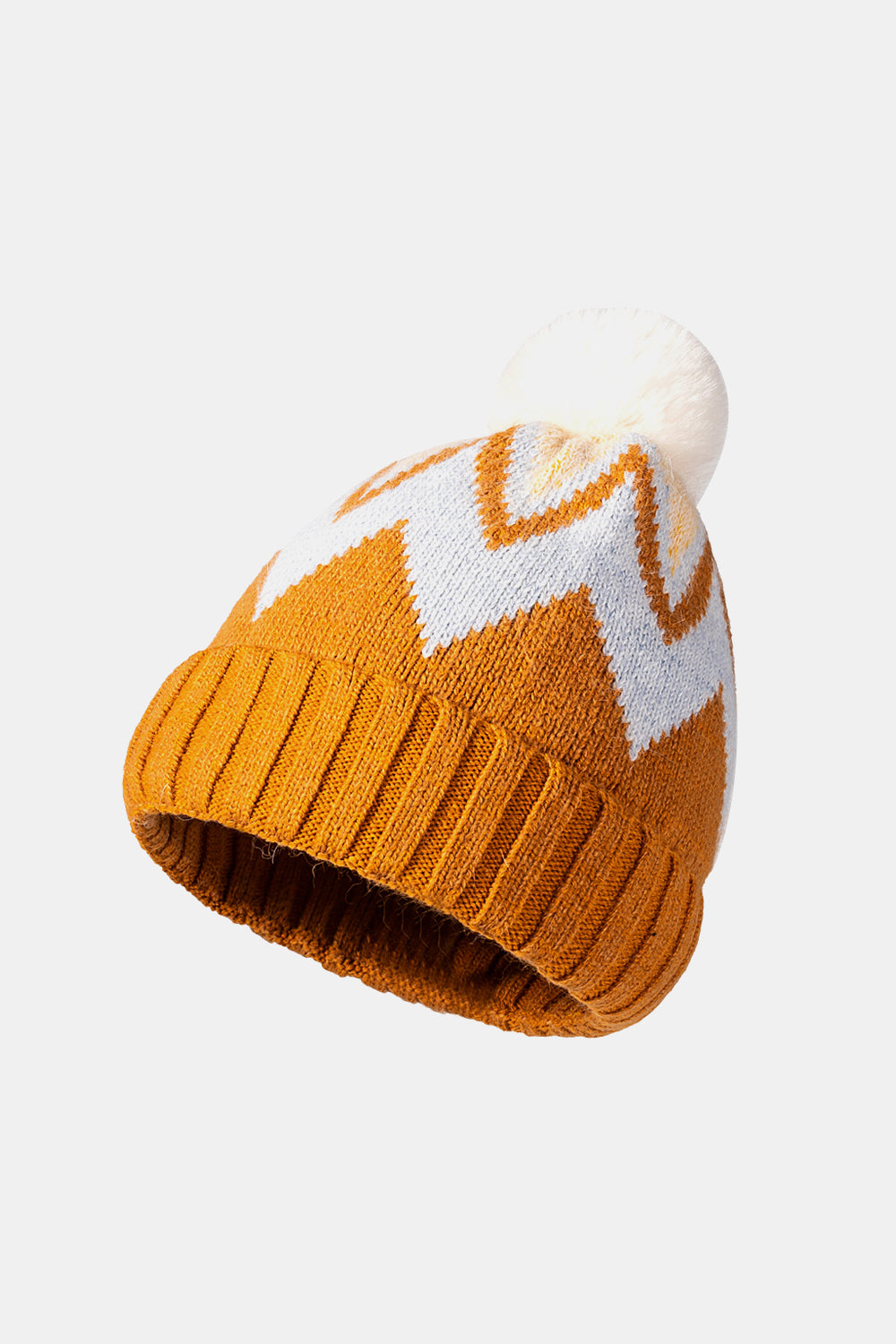 Chevron Pom-Pom Cuffed Beanie