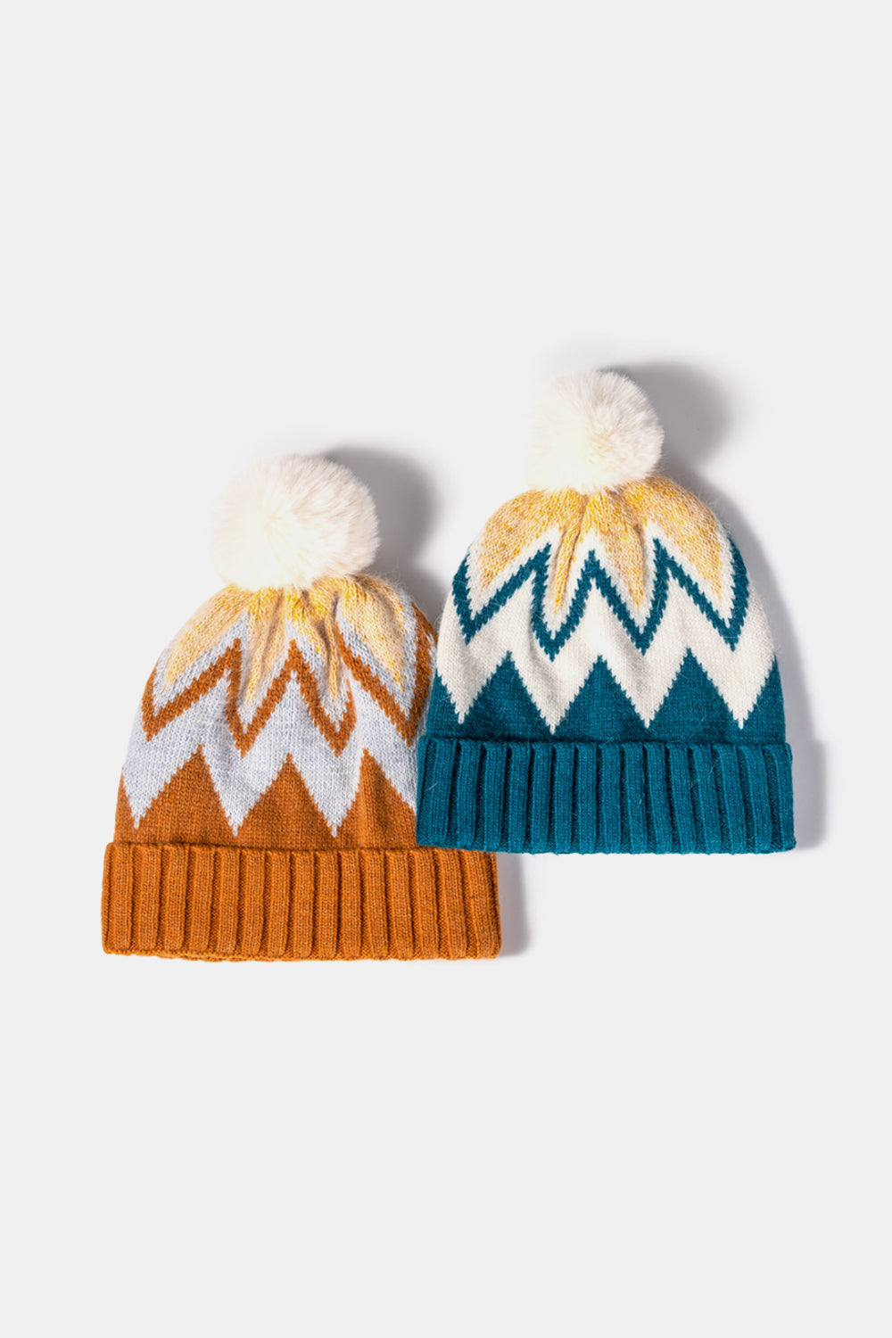 Chevron Pom-Pom Cuffed Beanie