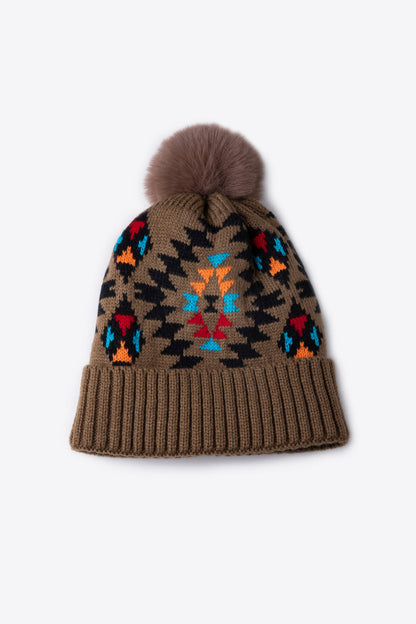 Geometric Pom-Pom Cuffed Beanie