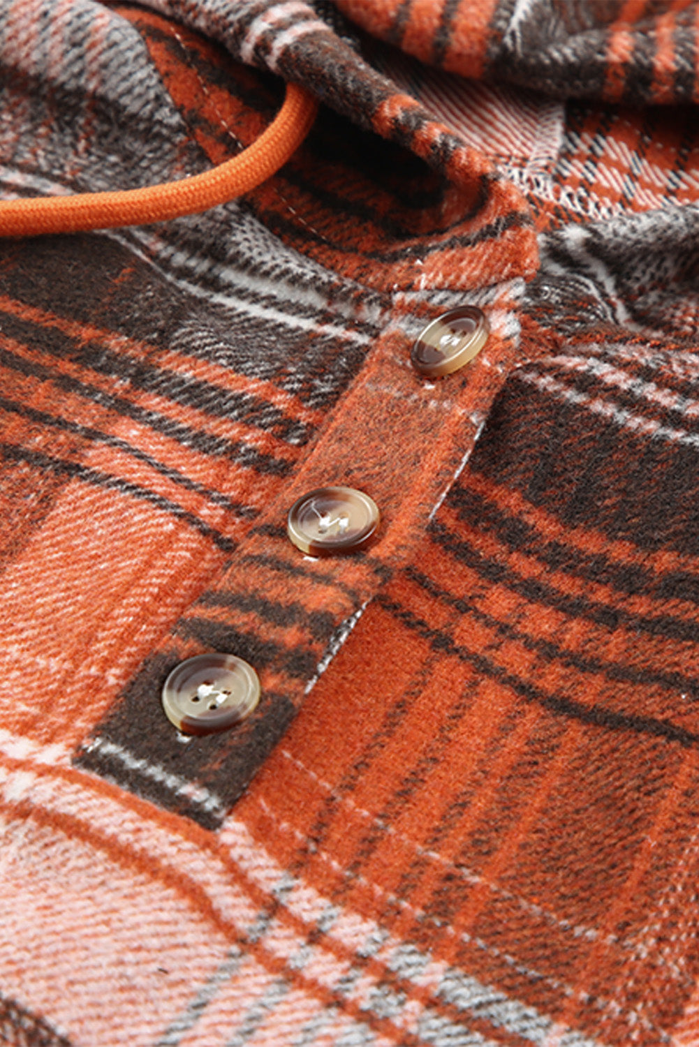 Plaid Drawstring Detail Hoodie with Pockets