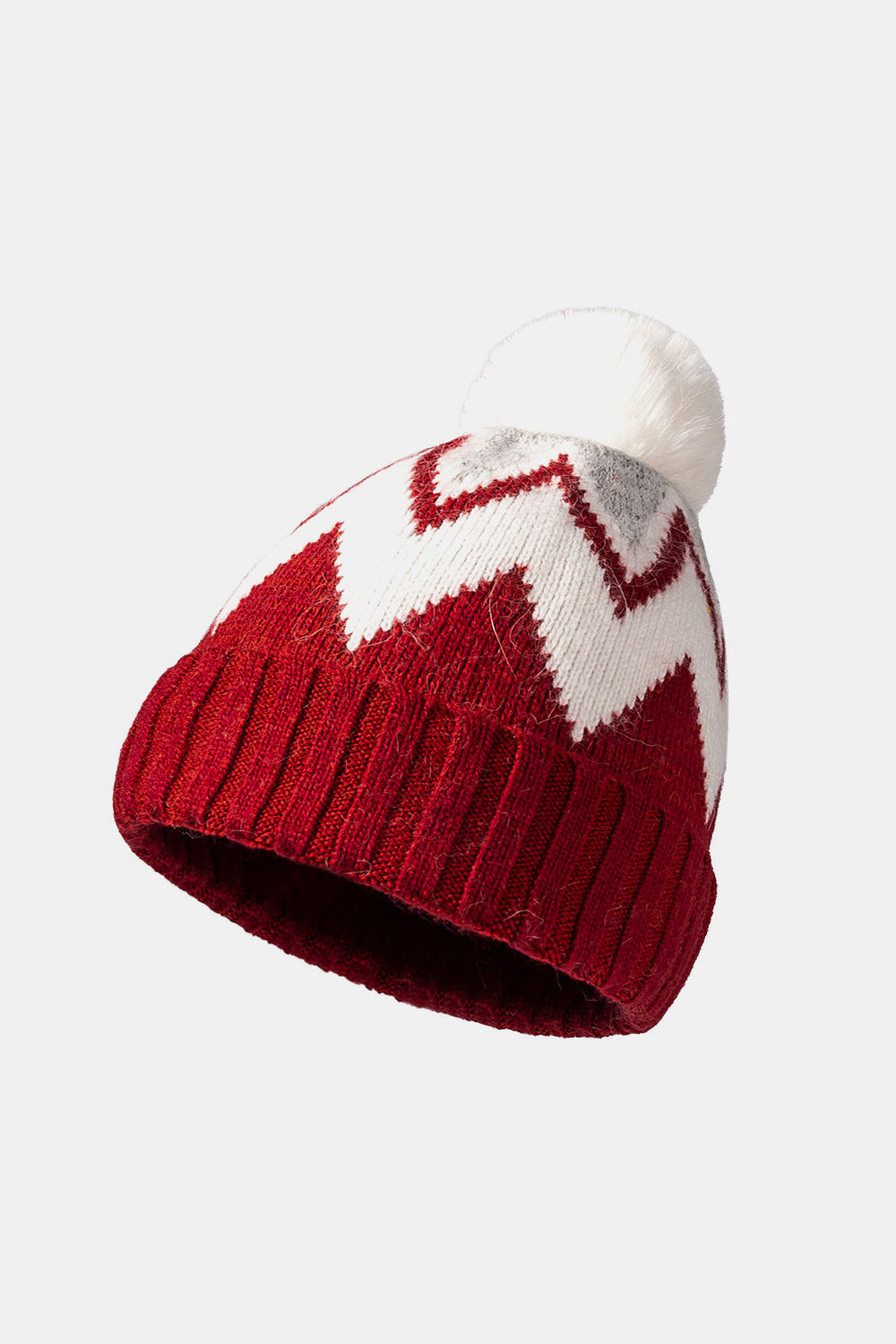 Chevron Pom-Pom Cuffed Beanie