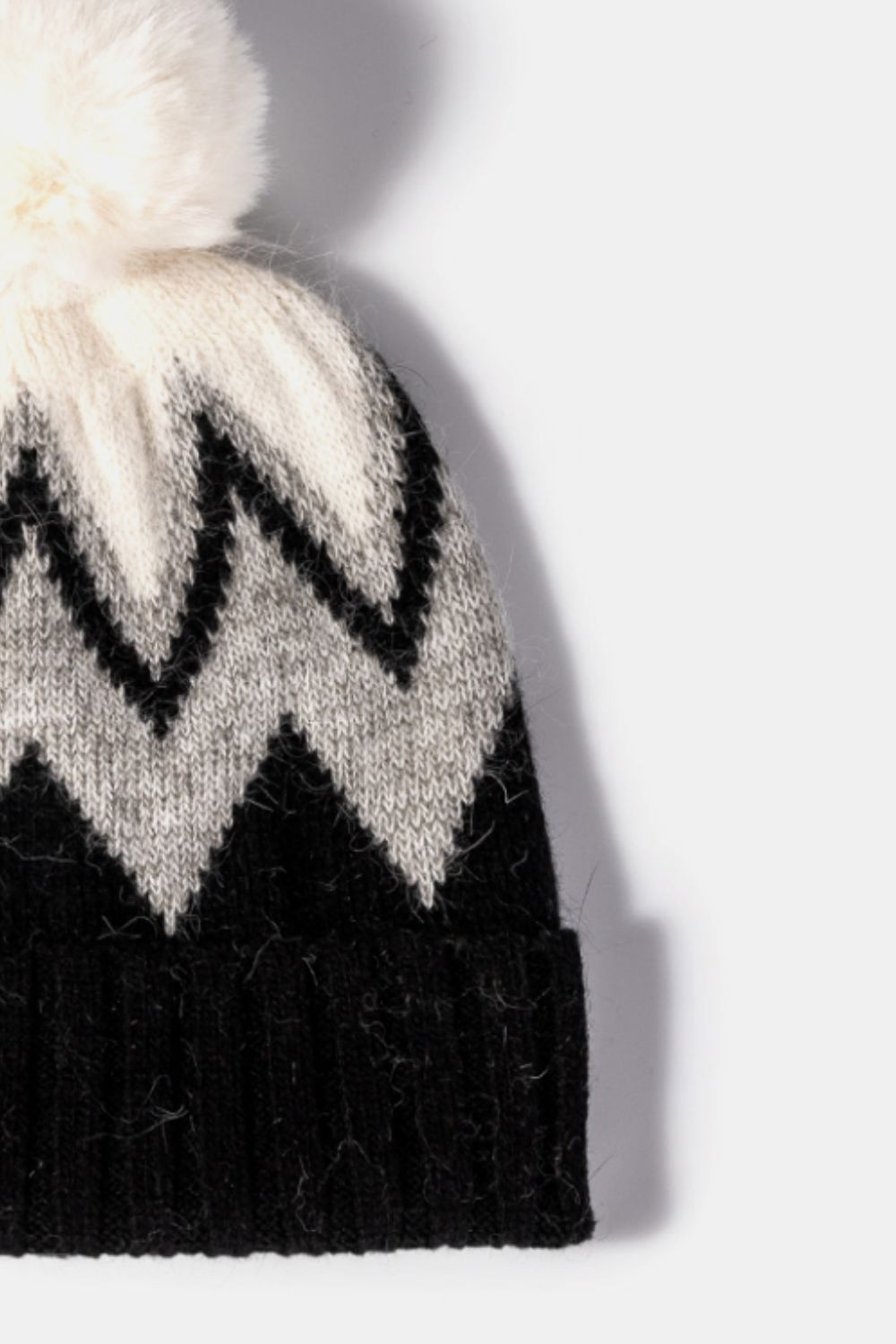 Chevron Pom-Pom Cuffed Beanie