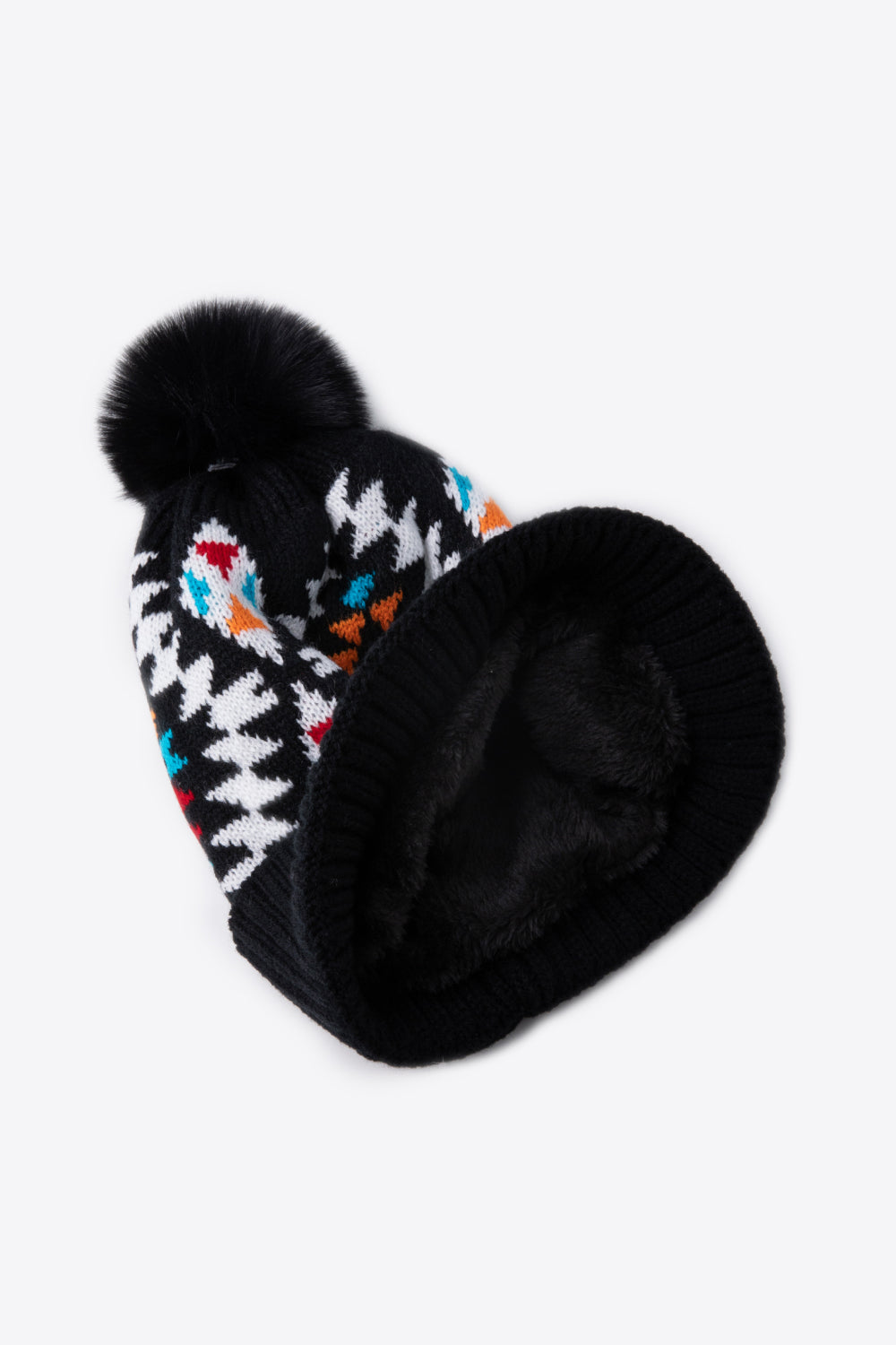 Geometric Pom-Pom Cuffed Beanie