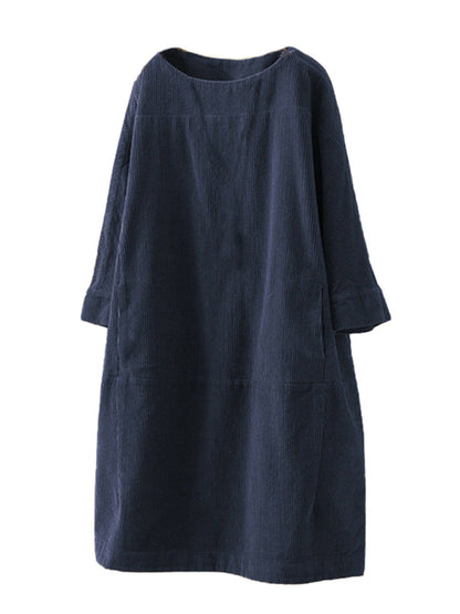 Autumn And Winter New Corduroy Retro Solid Dress