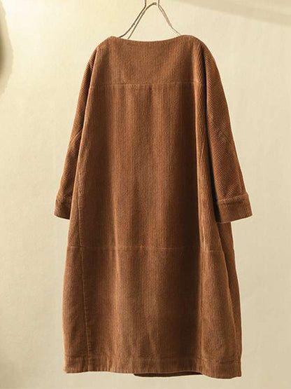 Autumn And Winter New Corduroy Retro Solid Dress