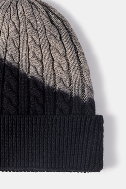 Contrast Tie-Dye Cable-Knit Cuffed Beanie