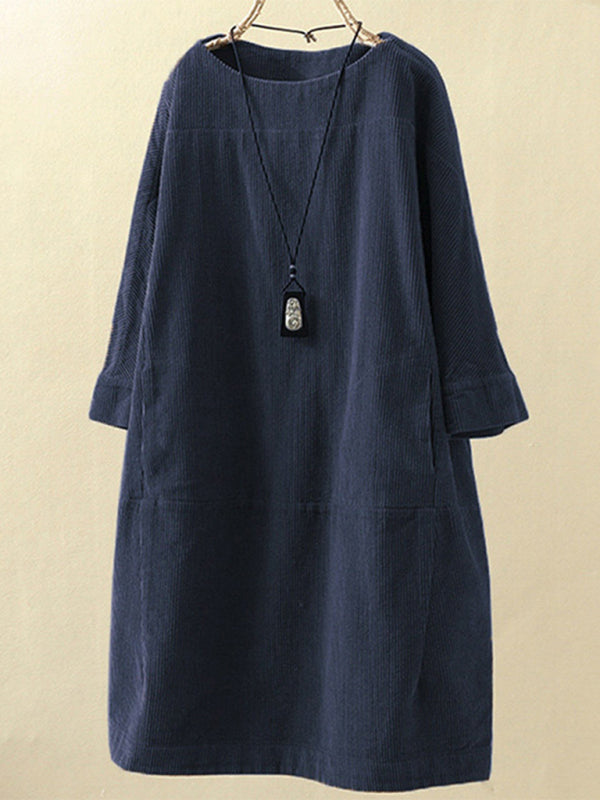 Autumn And Winter New Corduroy Retro Solid Dress