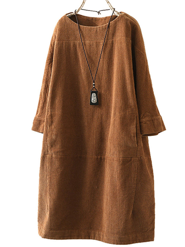 Autumn And Winter New Corduroy Retro Solid Dress