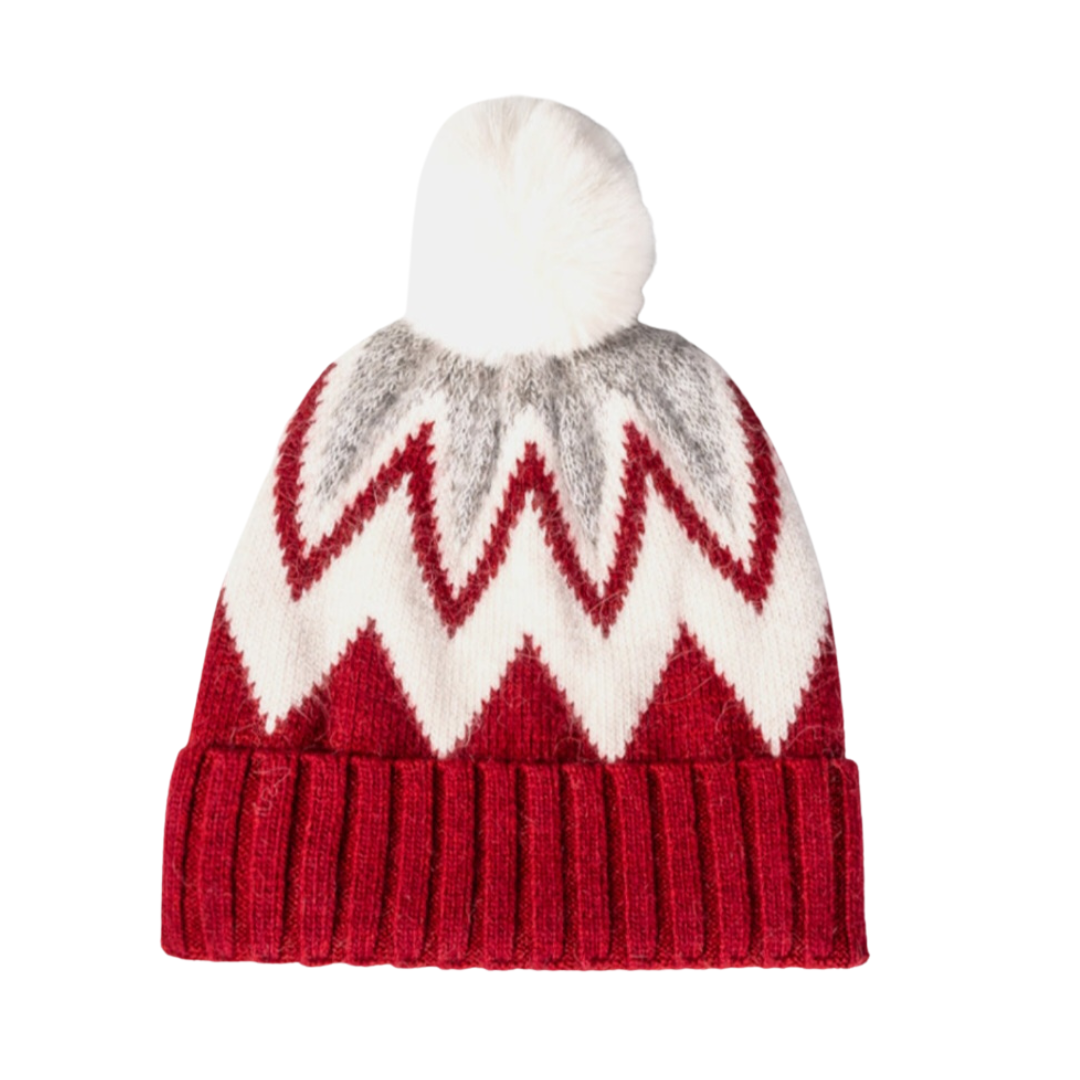 Chevron Pom-Pom Cuffed Beanie