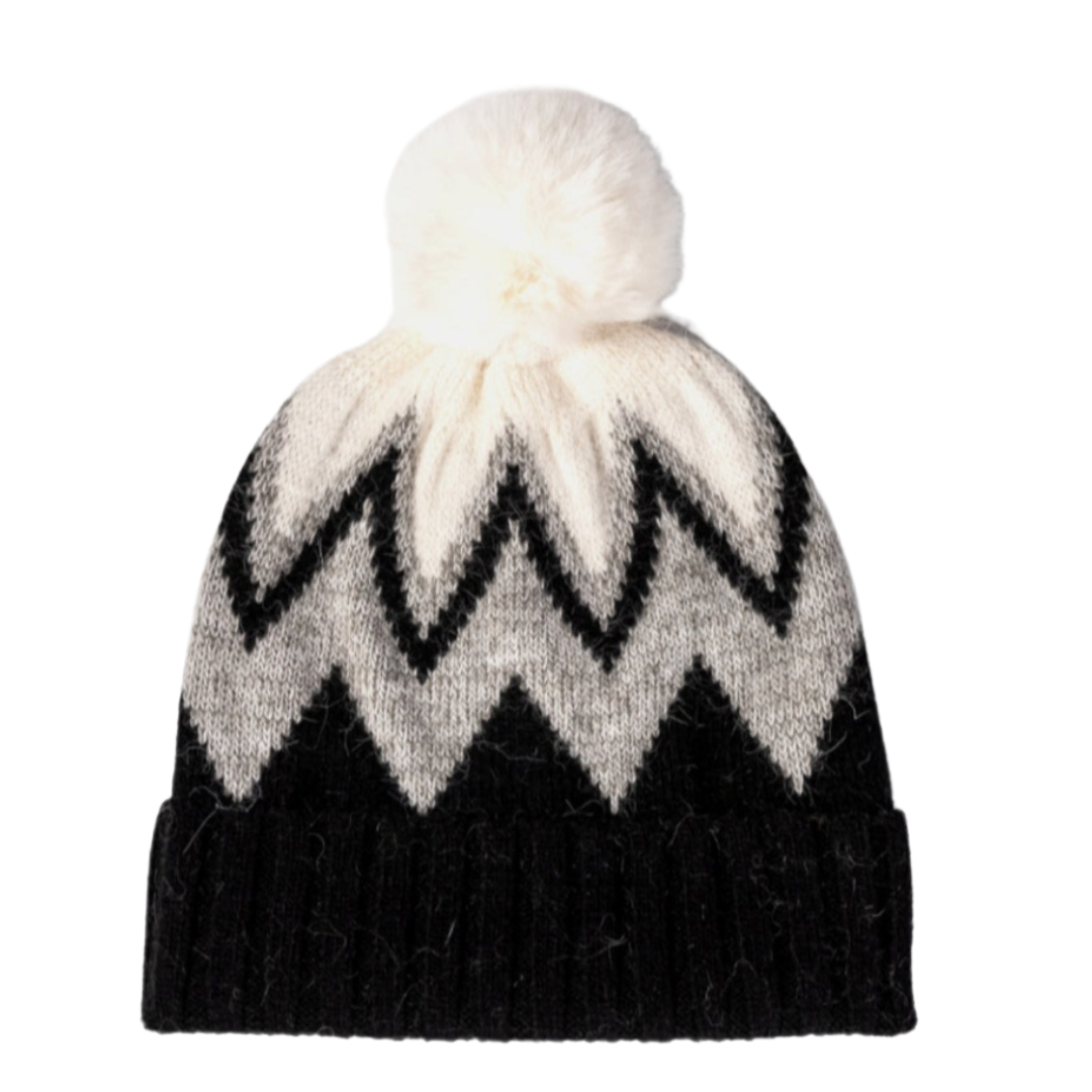 Chevron Pom-Pom Cuffed Beanie